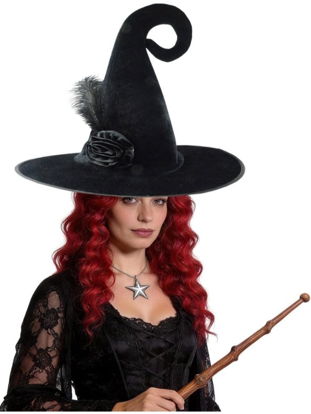 🎃Women's Flower Black 18 Inches Wicked Wizard Hat with Wide Brim Witch Hat
